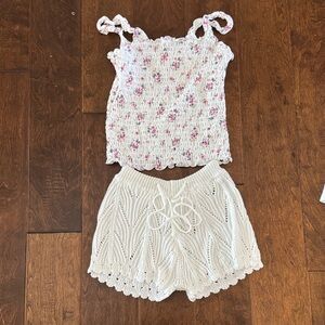 Abercrombie Kids Floral Smocked Top and SHEIN knit fancy shorts